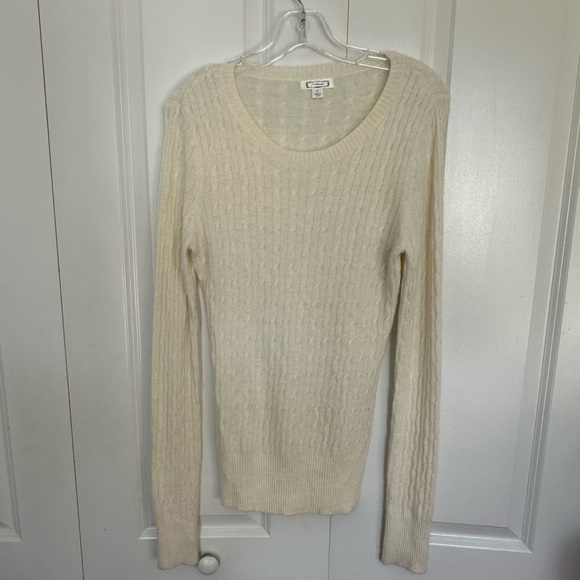 Aphorism cream angora wool blend, scoop neck knit sweater, size large - Picture 1 of 8